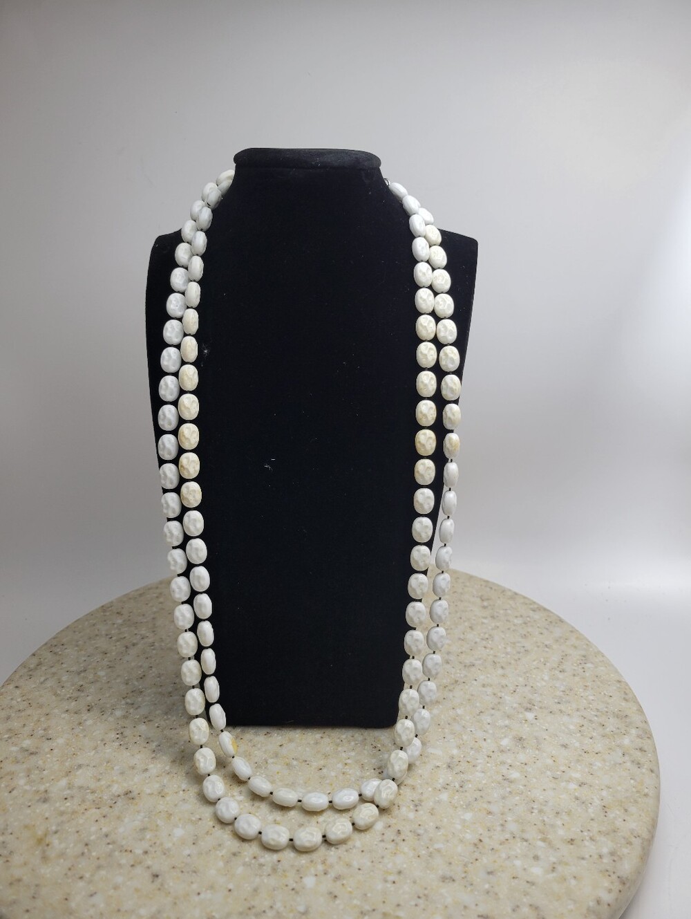 White Nugget Bead Double Strand Necklace
